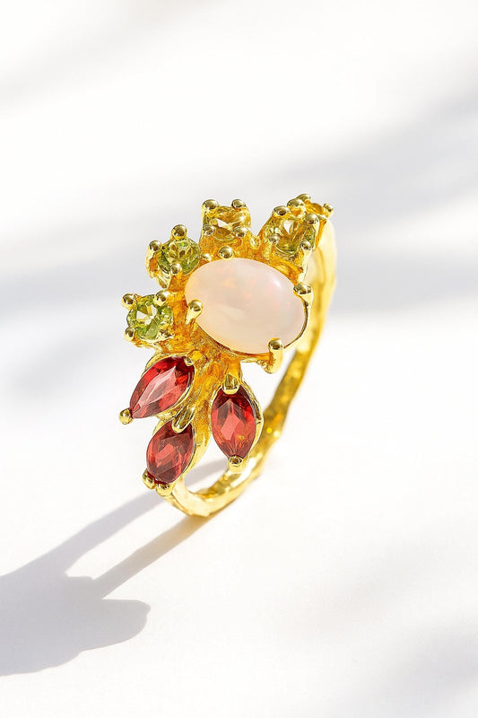 925 sterling silver white opal dainty gemstone ring