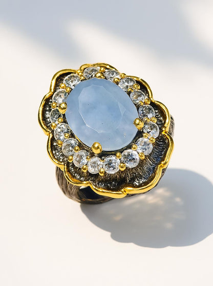 925 sterling silver blue aquamarine branch ring