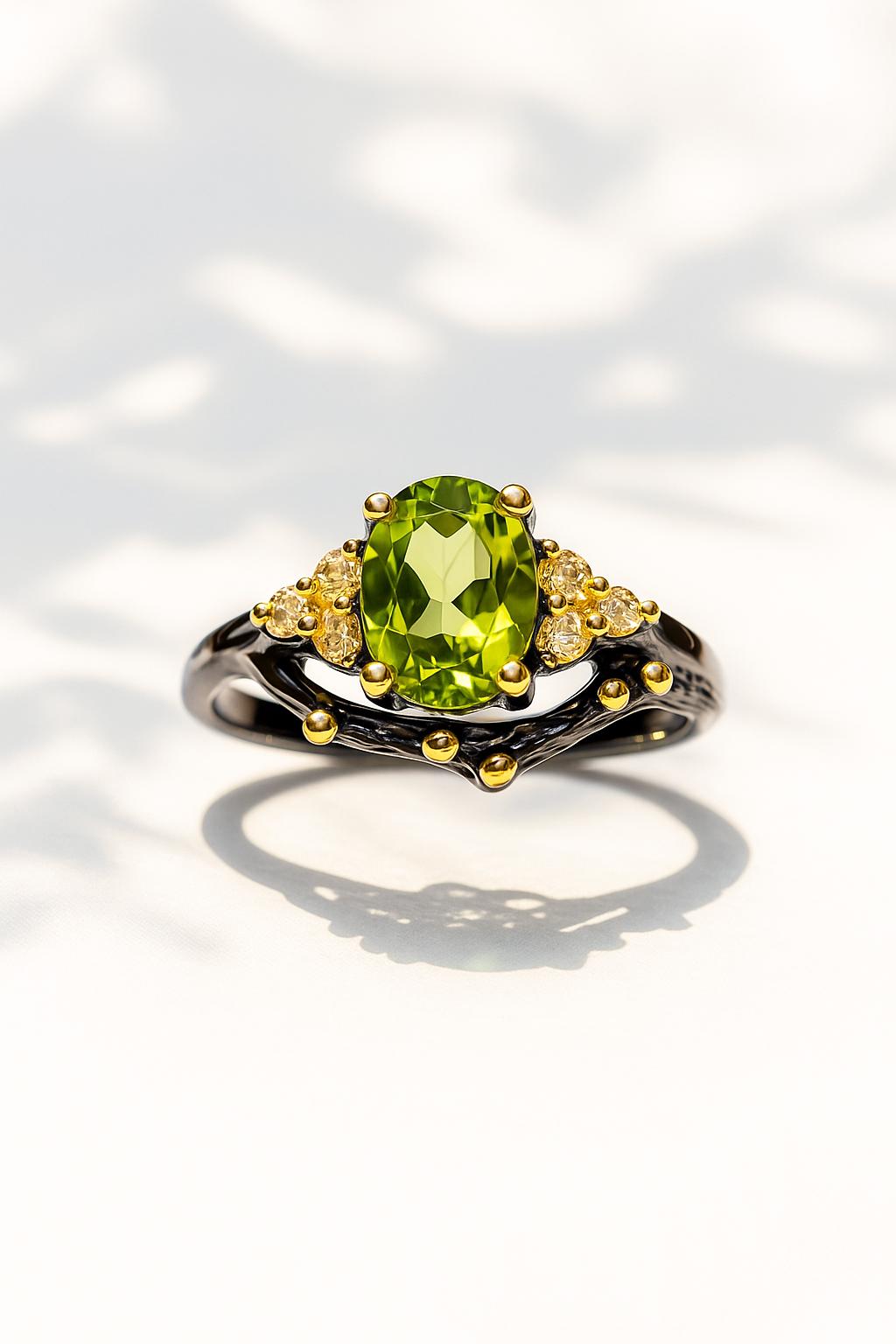 925 sterling silver green peridot oval ring