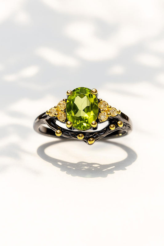 925 sterling silver green peridot oval ring