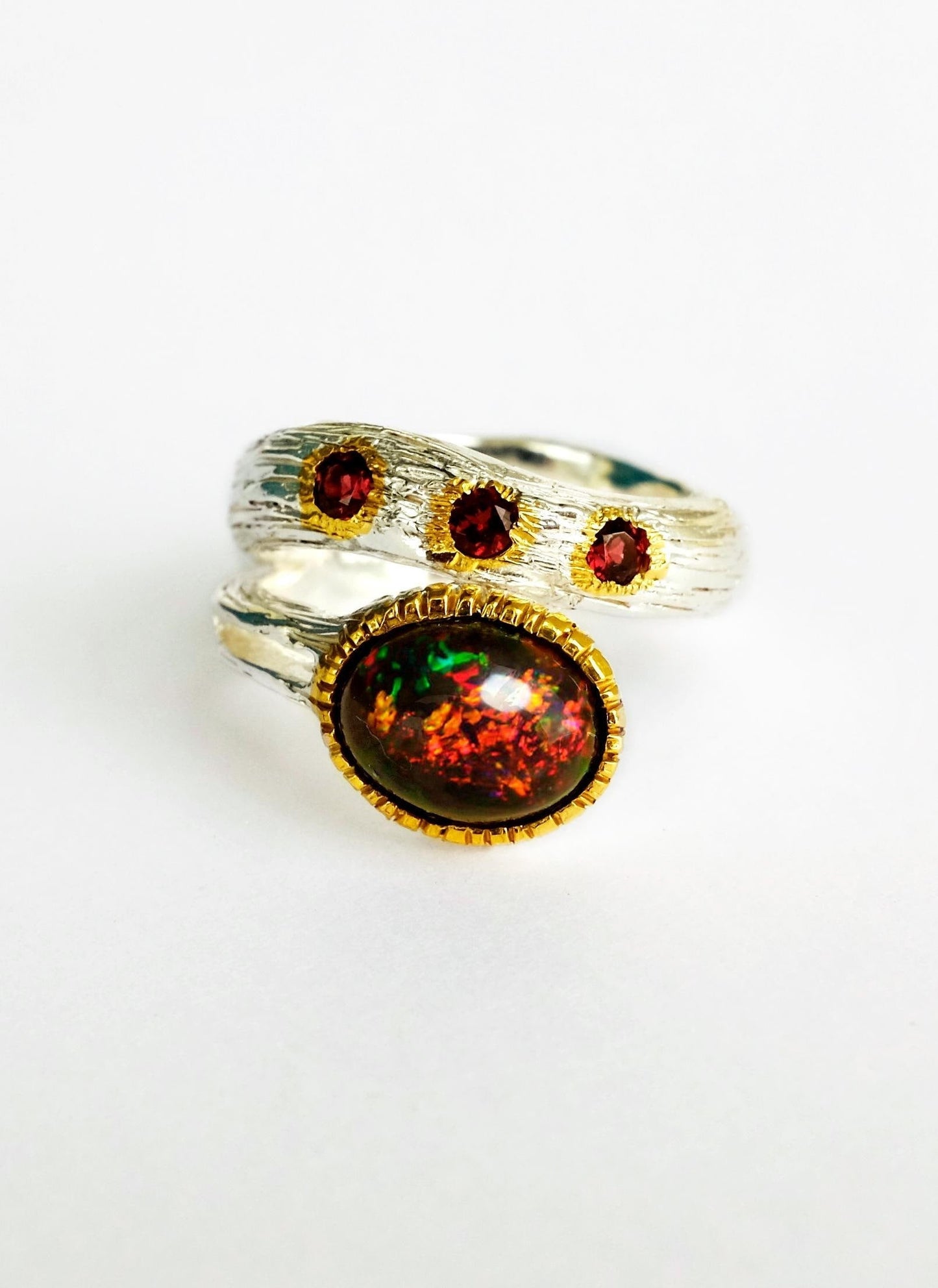 925 Sterling Silver Black Opal Textured Ring