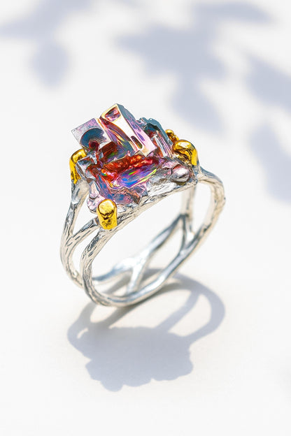 925 sterling silver rainbow bismuth rough ring