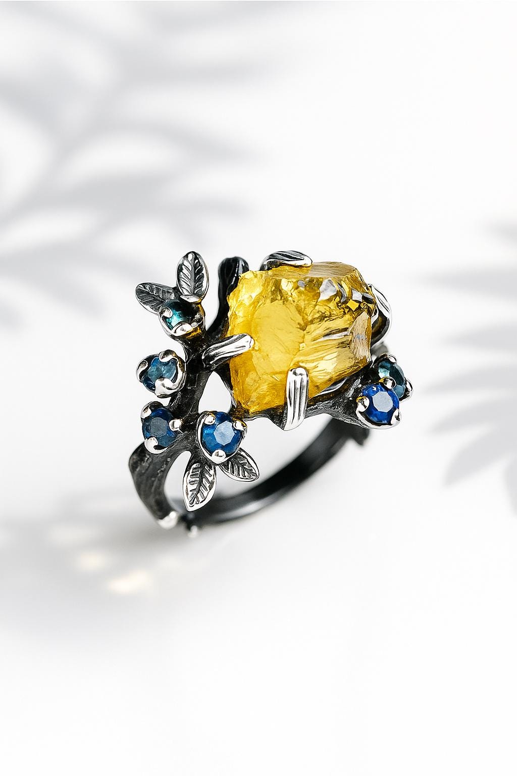 925 sterling silver yellow citrine rough branch ring