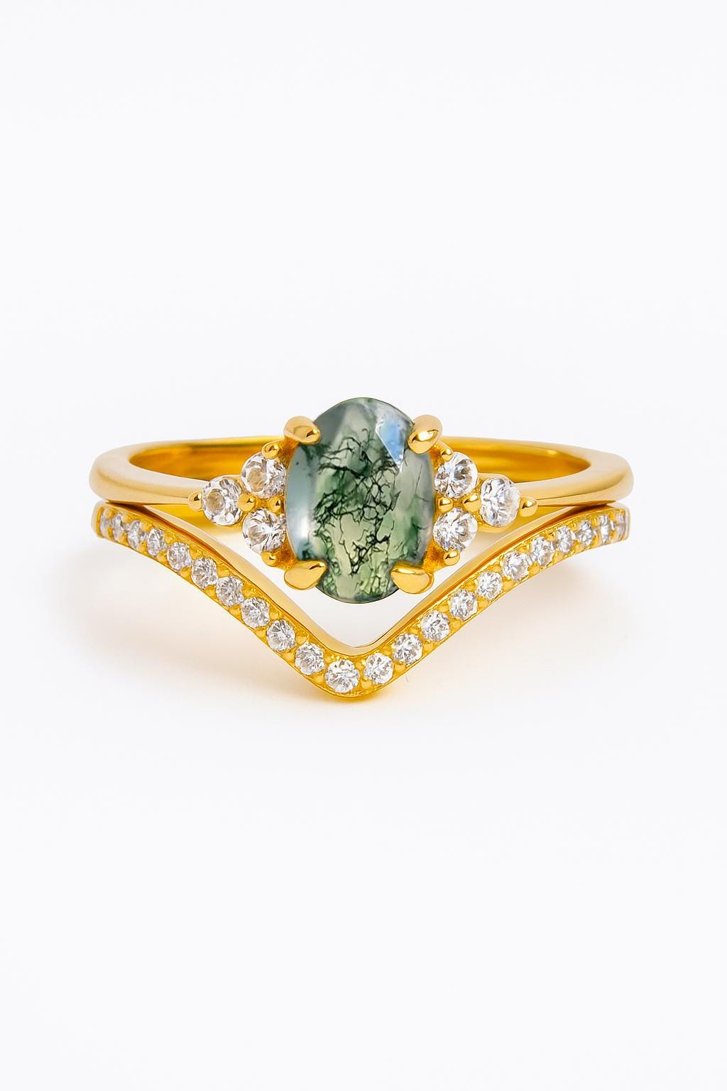 925 sterling silver moss agate green oval ring