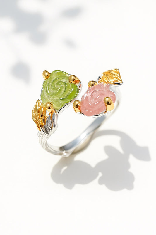 925 Sterling Silver Pink Green Tourmaline Ring