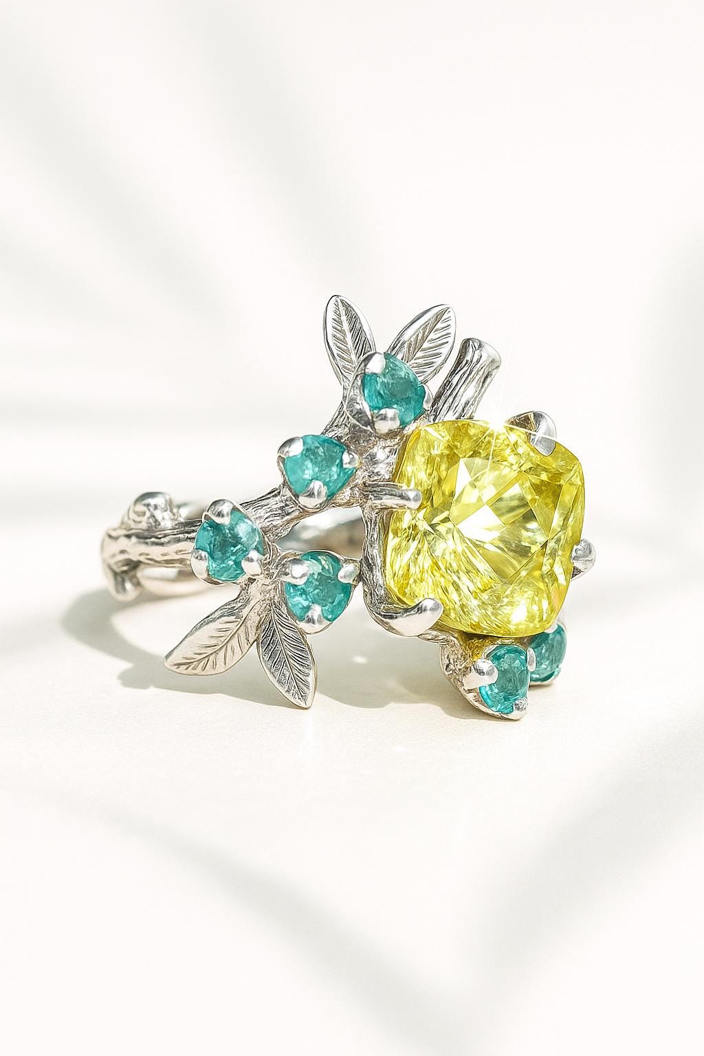 925 Sterling Silver Lemon Quartz Branch Ring