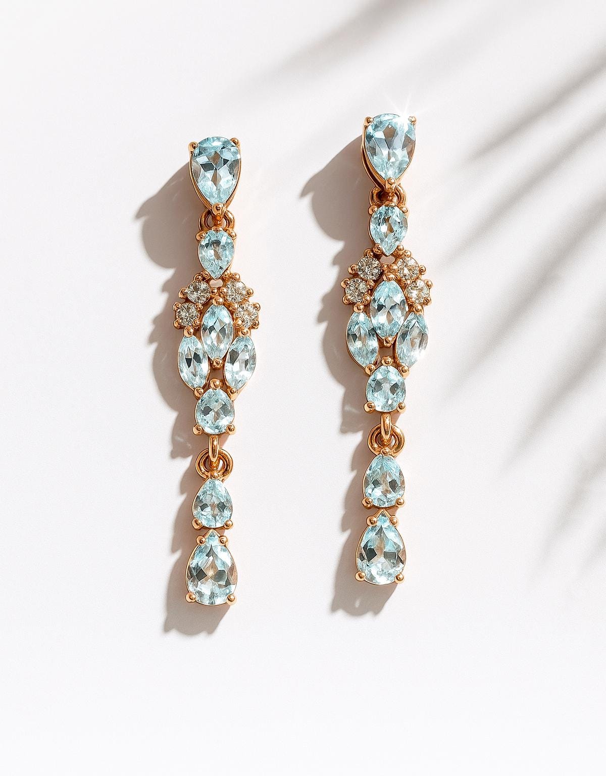 925 Sterling Silver Blue Topaz Art Deco Earrings