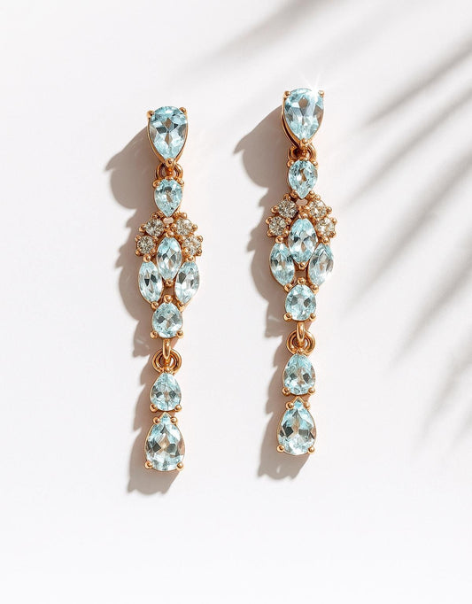 925 Sterling Silver Blue Topaz Art Deco Earrings