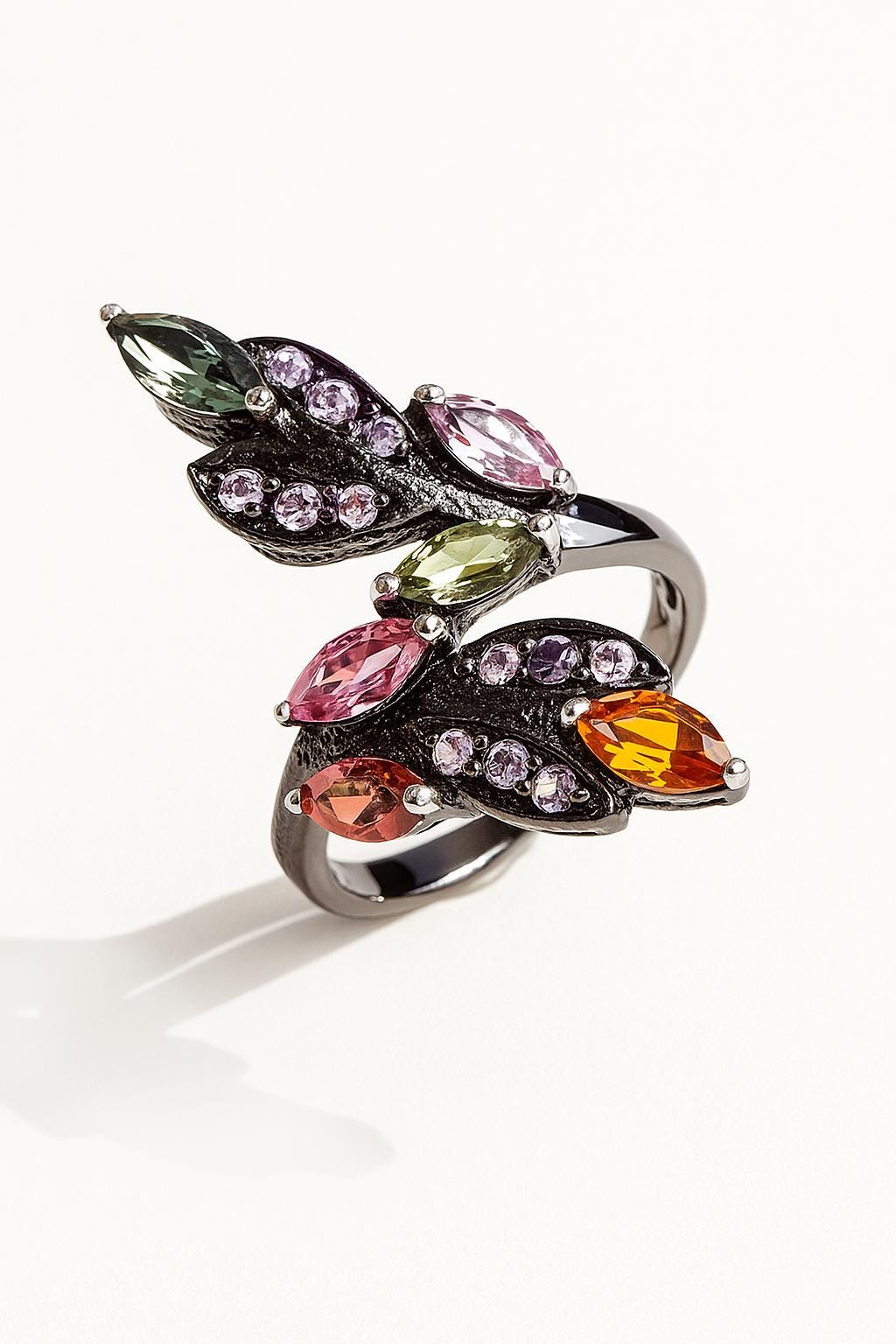 925 Sterling Silver Tourmaline Leaf Ring