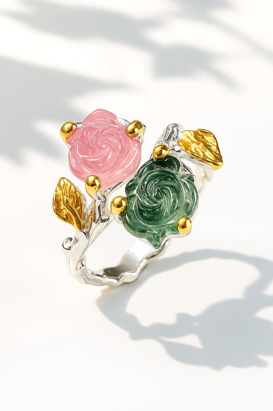 925 Sterling Silver Pink Green Tourmaline Toi Et Moi Ring