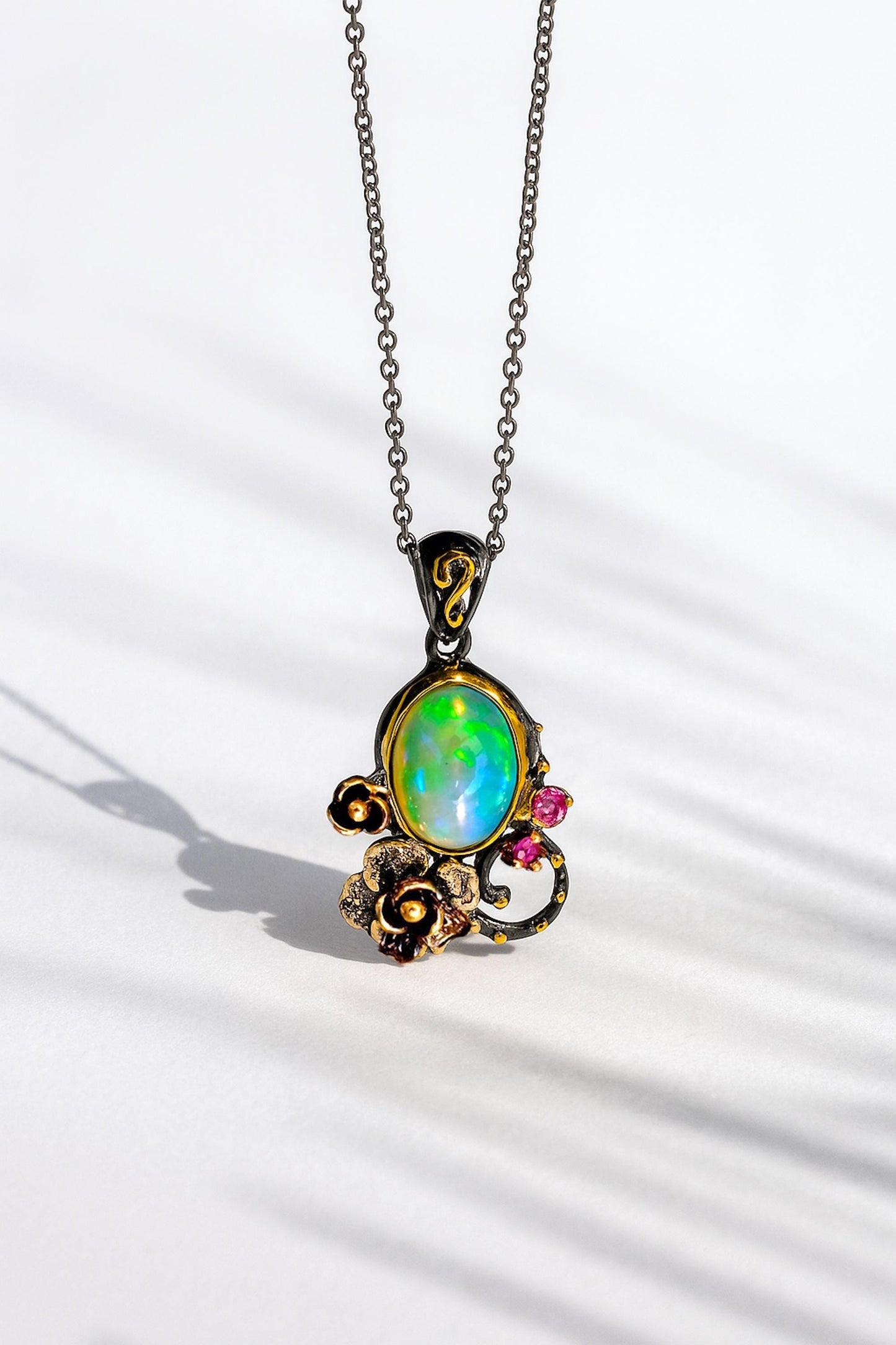 925 Sterling Silver Rainbow Opal Necklace, main product image