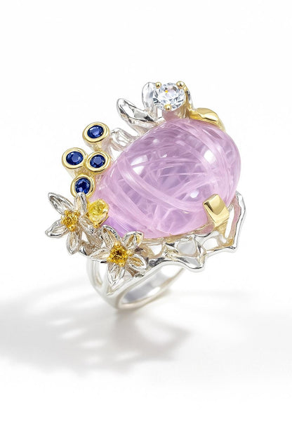 925 Sterling Silver Amethyst Flower Bouquet Ring