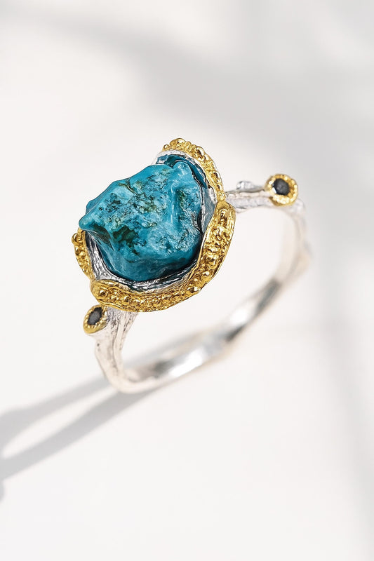 925 Sterling Silver Raw Blue Turquoise Ring