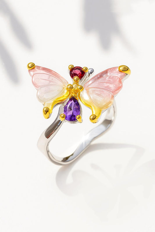 925 Sterling Silver Bicolor Tourmaline Butterfly Ring