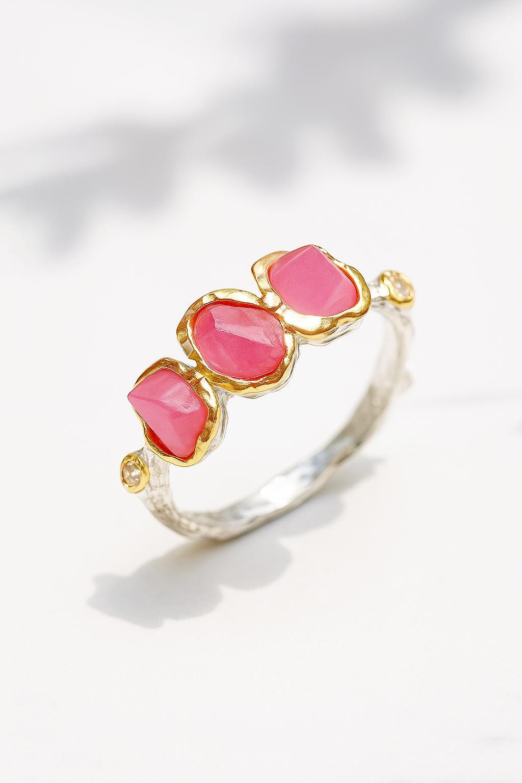 925 Sterling Silver Raw Pink Ruby Dainty Ring