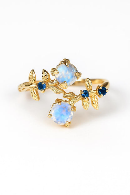 14K Solid Gold Moonstone Toi Et Moi Ring