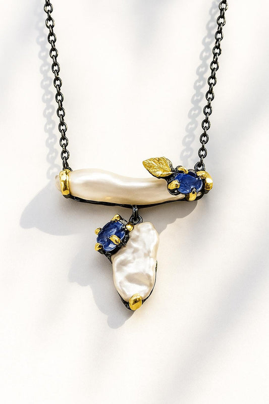 925 Sterling Silver Freshwater Pearl Pencil Bar Necklace