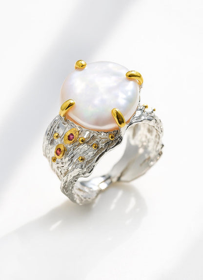 925 Sterling Silver Baroque Pearl Wide Ring