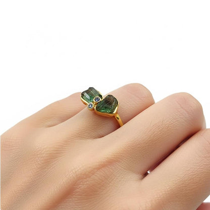925 Sterling Silver Raw Tourmaline Toi et Moi Ring