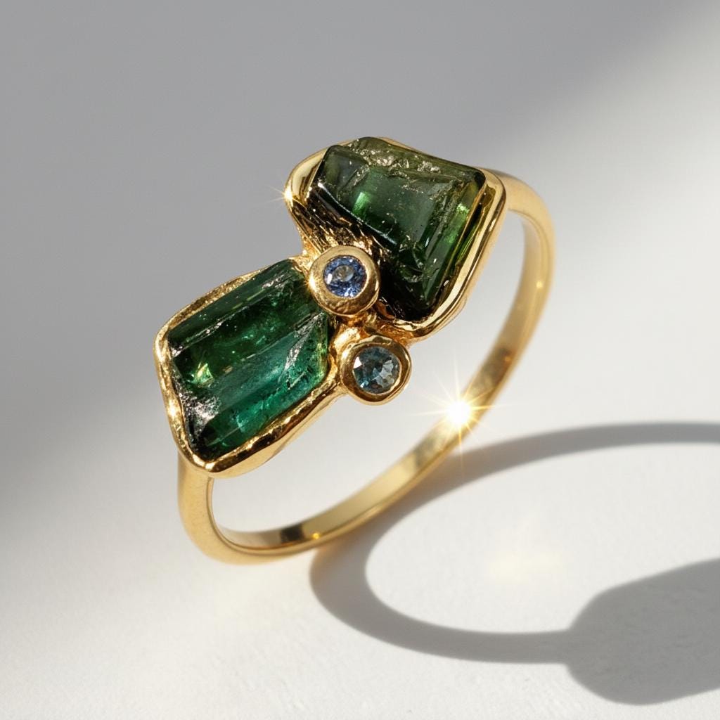 925 Sterling Silver Raw Tourmaline Toi et Moi Ring