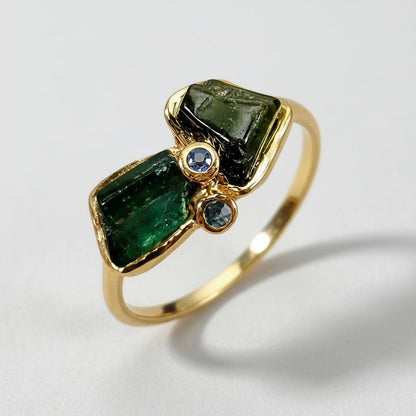 925 Sterling Silver Raw Tourmaline Toi et Moi Ring