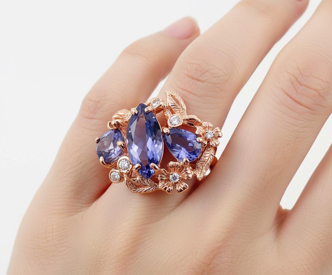 925 sterling silver blue iolite flower ring