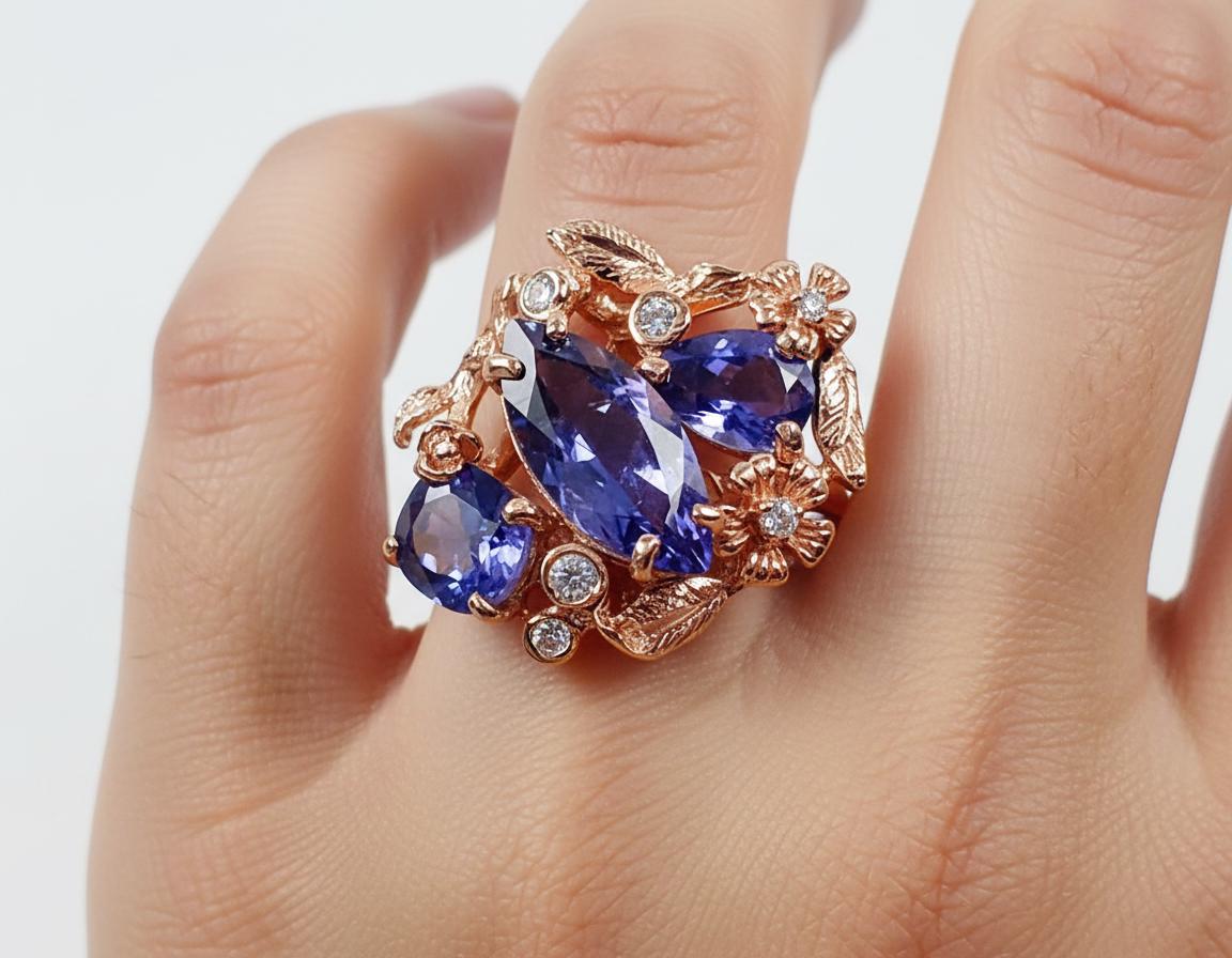 925 sterling silver blue iolite flower ring