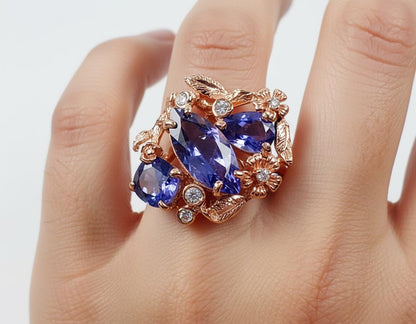 925 sterling silver blue iolite flower ring