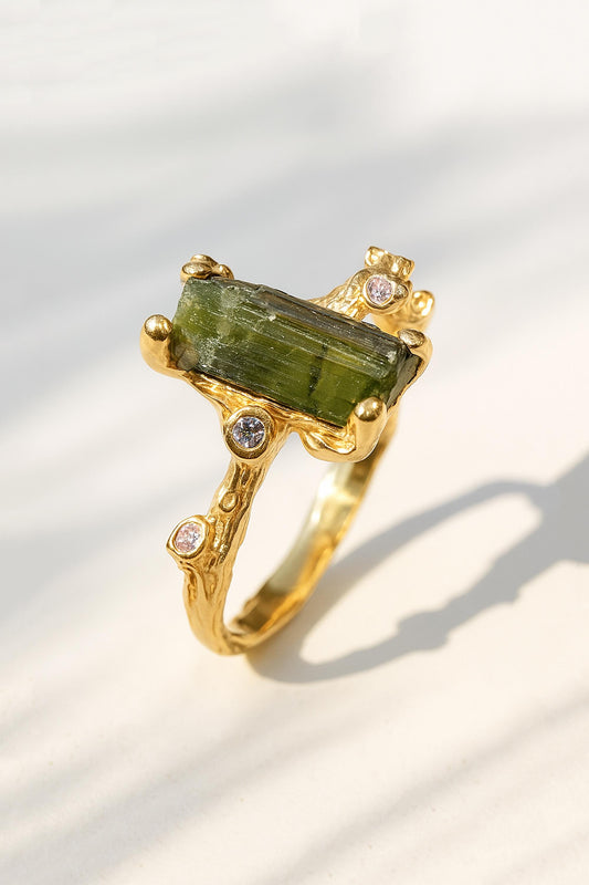 925 Sterling Silver Raw Green Tourmaline Minimalist Ring