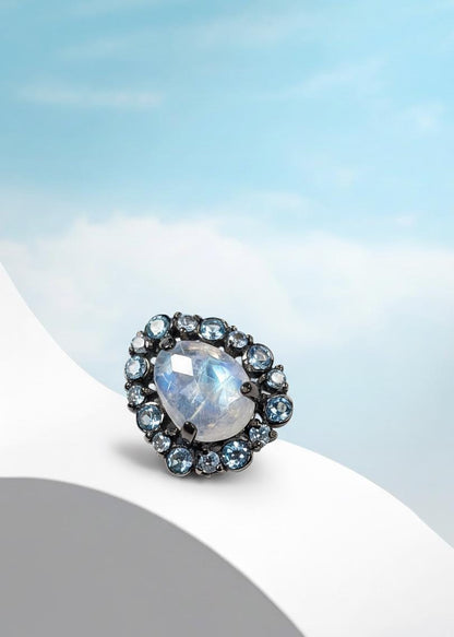 925 Sterling Silver Moonstone Halo Ring