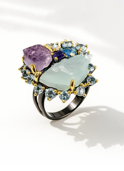 925 sterling silver amethyst aquamarine ring