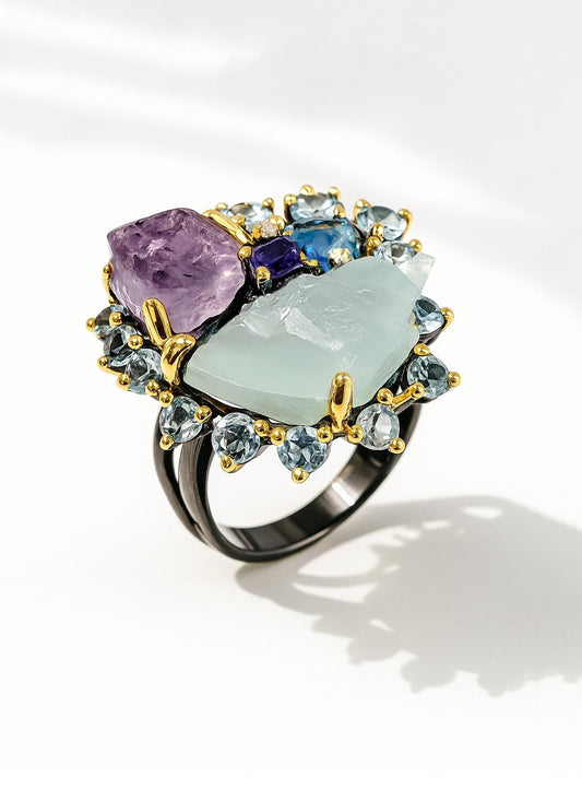 925 sterling silver amethyst aquamarine ring