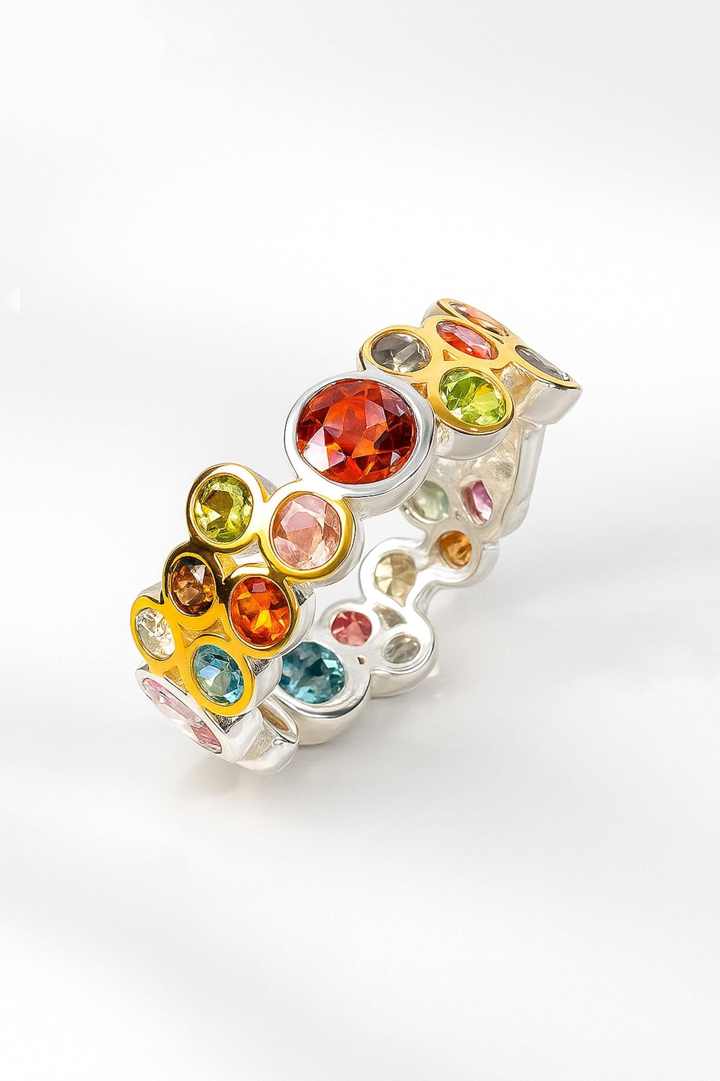 925 Sterling Silver Colorful Cluster Gemstone Ring