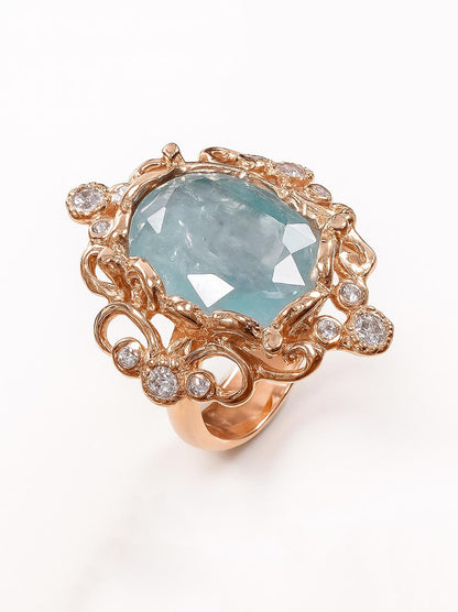 925 sterling silver blue kyanite art deco ring