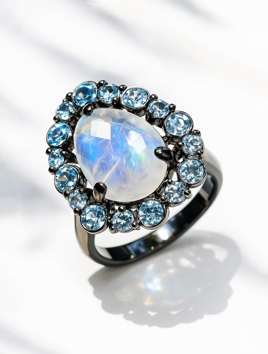 925 Sterling Silver Moonstone Halo Ring