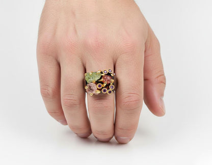 925 Sterling Silver Raw Crystal Statement Ring