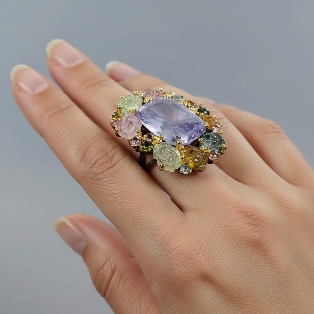 925 sterling silver lavender quartz bouquet ring