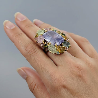 925 sterling silver lavender quartz bouquet ring