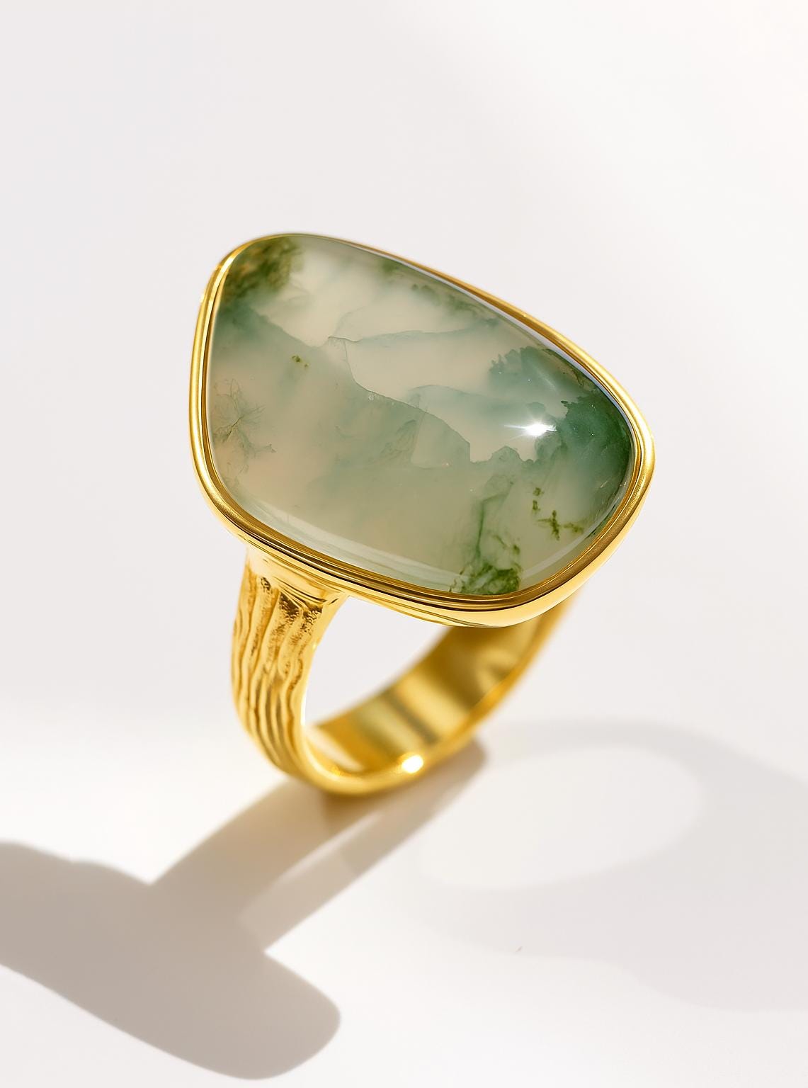 925 Sterling Silver Moss Agate Statement Ring