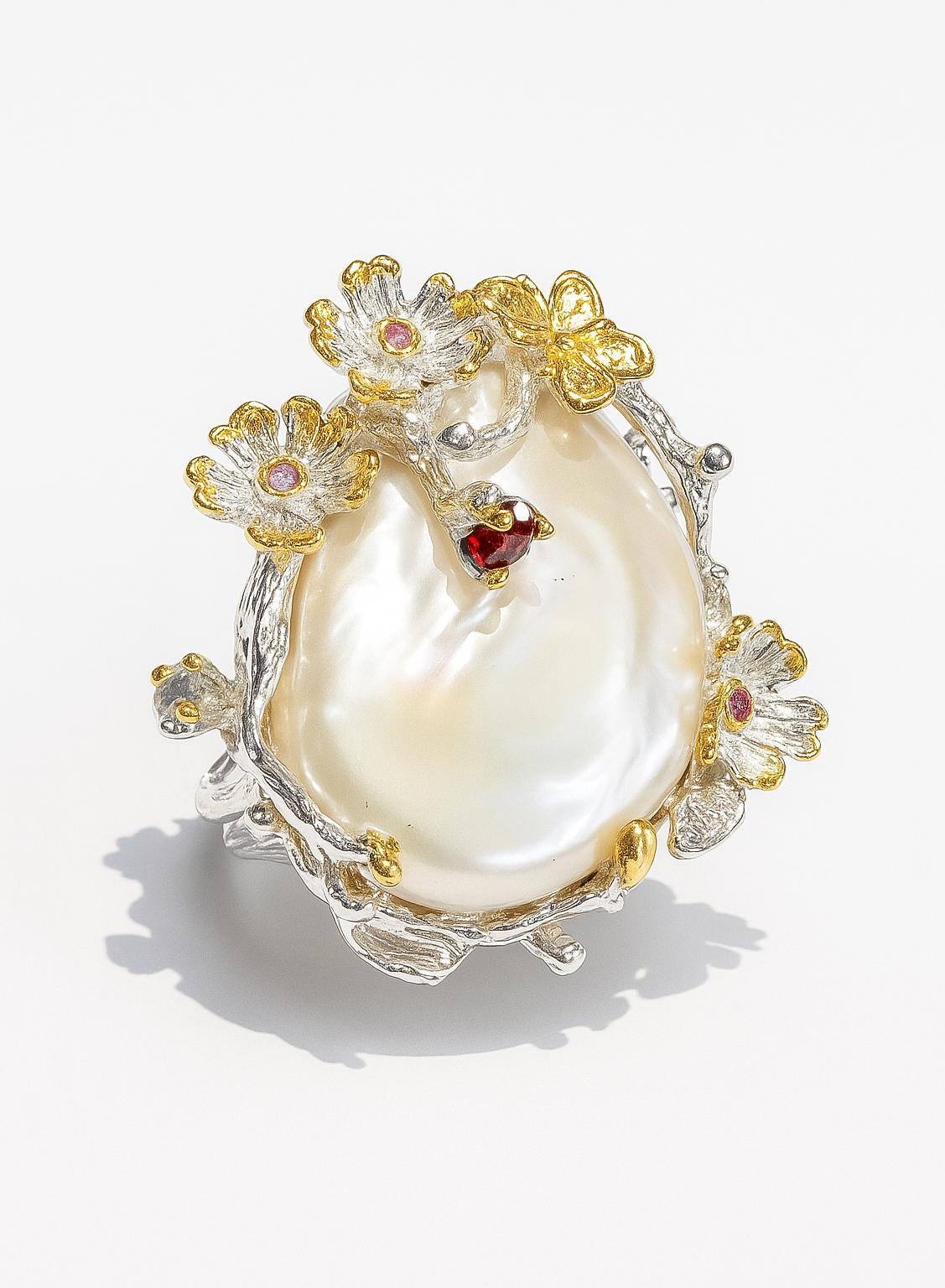 925 Sterling Silver Baroque Pearl Statement Ring