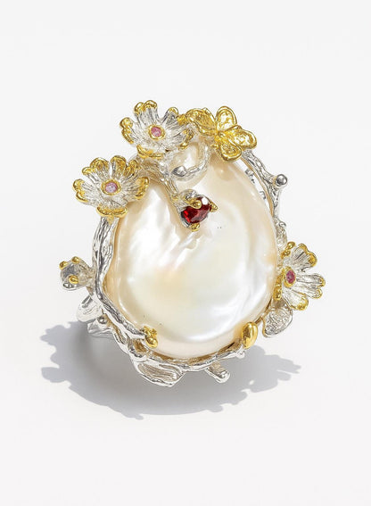925 Sterling Silver Baroque Pearl Statement Ring