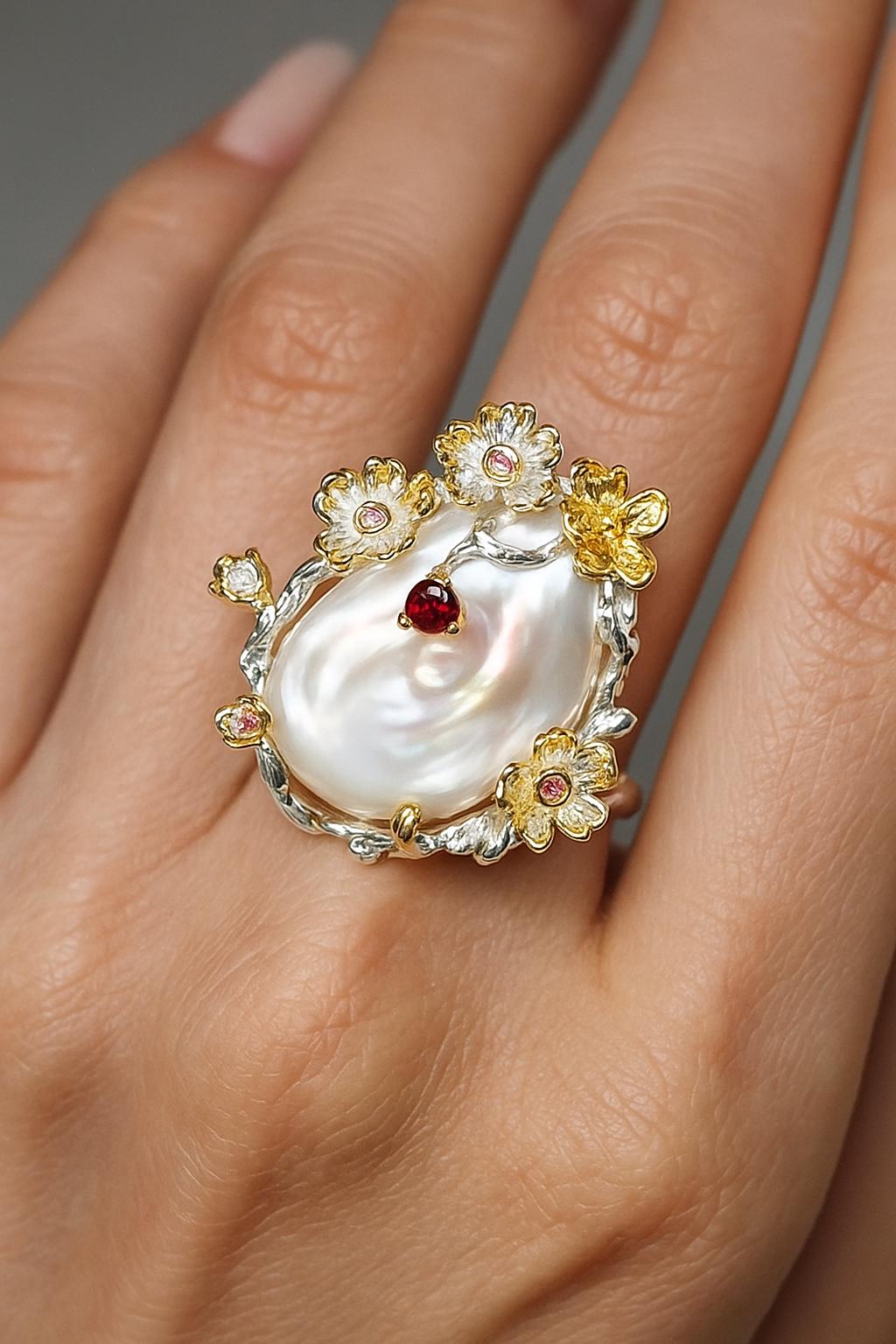 925 Sterling Silver Baroque Pearl Statement Ring