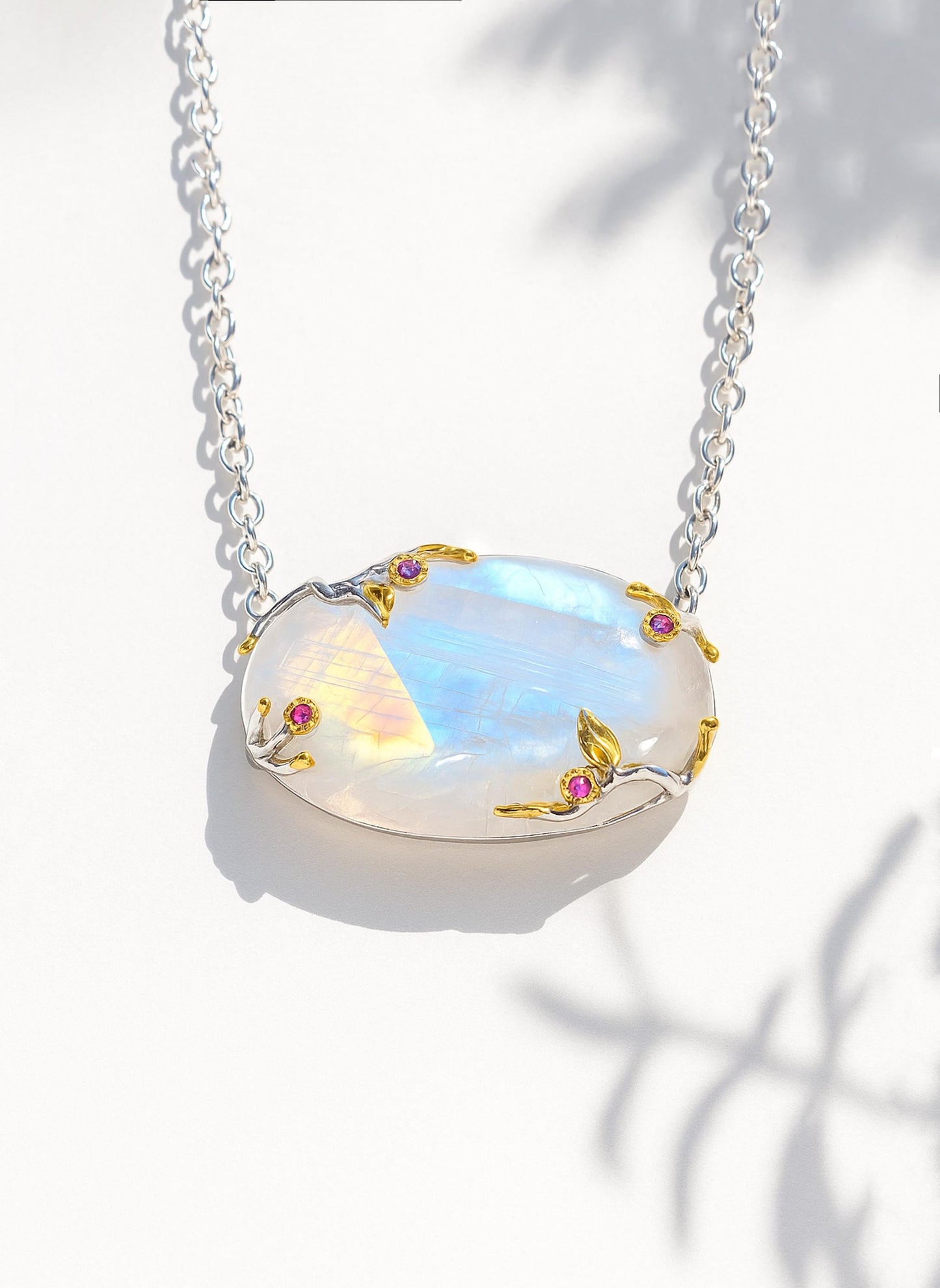 925 Sterling Silver Moonstone Rainbow Necklace