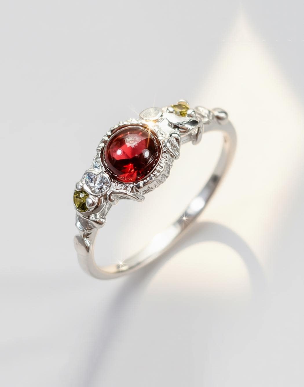 925 Sterling Silver Red Garnet Tiny Ring