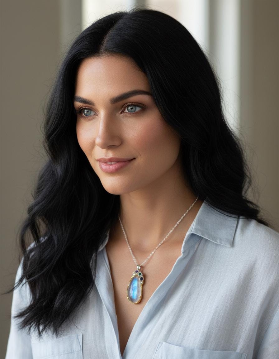 925 Sterling Silver Moonstone Pear Necklace