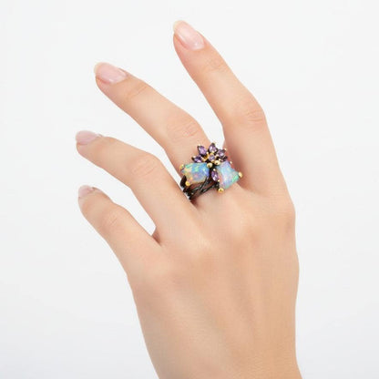 925 Sterling Silver Raw Fire Opal Wide Band Ring