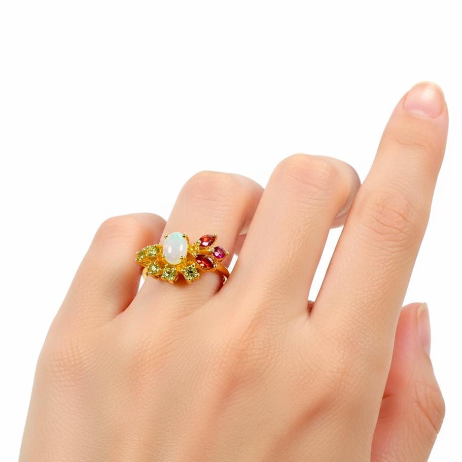 925 sterling silver white opal dainty gemstone ring