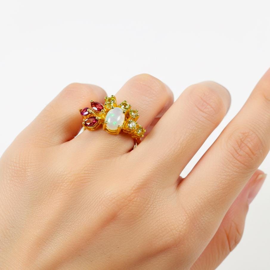 925 sterling silver white opal dainty gemstone ring