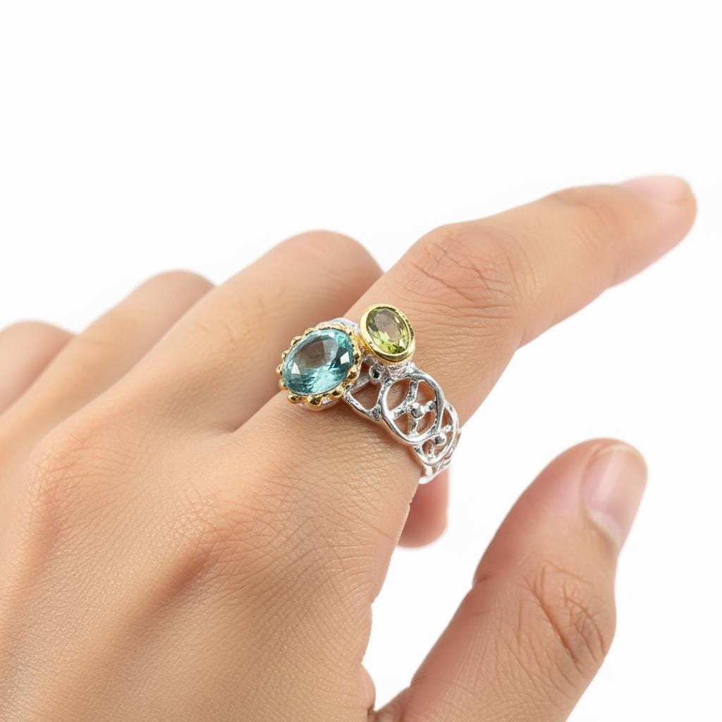 925 Sterling Silver Neon Blue Apatite Ring