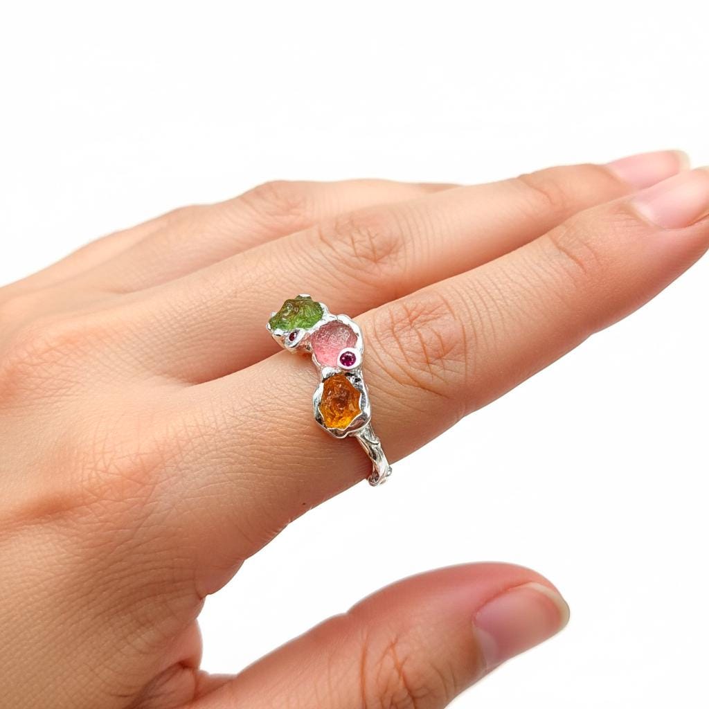 925 sterling silver pink ruby tiny nature ring